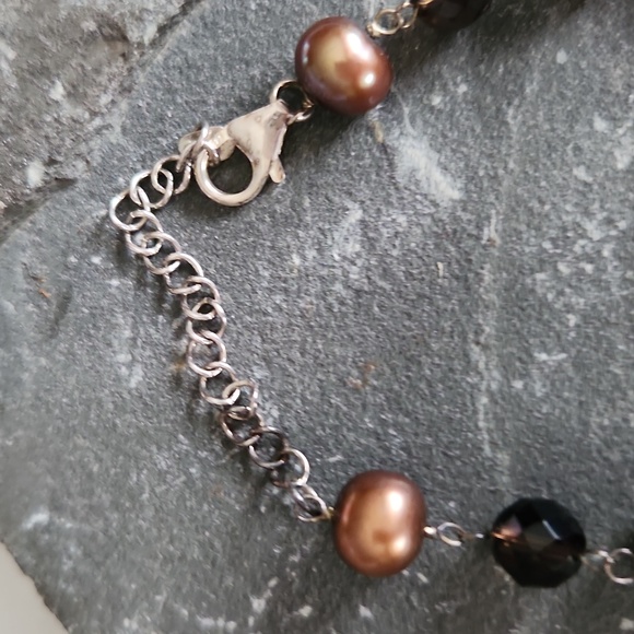 *Smoky Quartz, Pearl, Sterling Silver Necklace NWOT - Picture 5 of 6